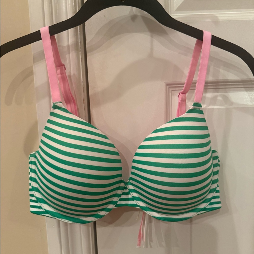 PINK Victoria's Secret Green and Pink Striped Bra